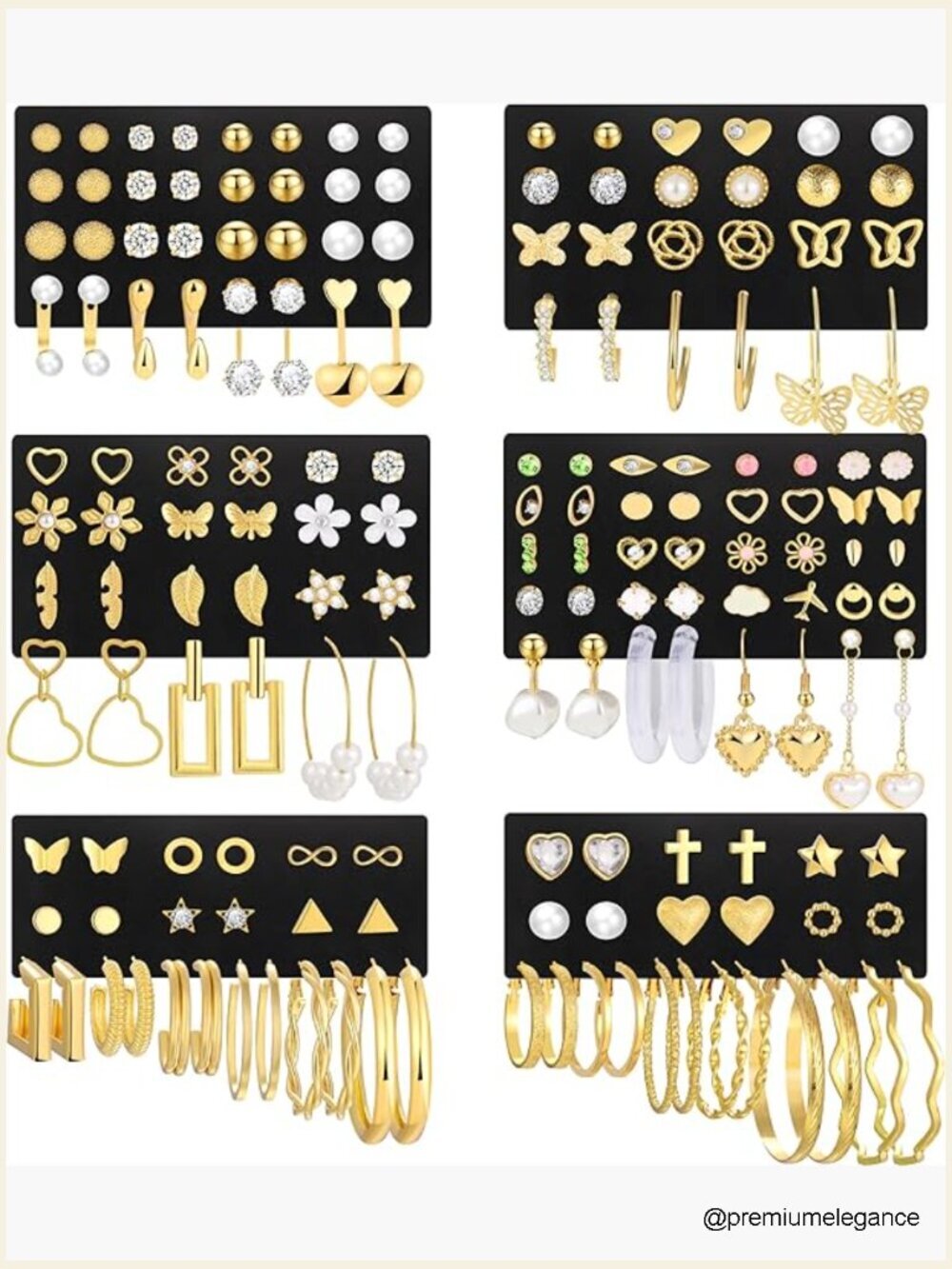 84 Pairs Gold Stud Hoop Earrings Set Multipack - Piercings Gift